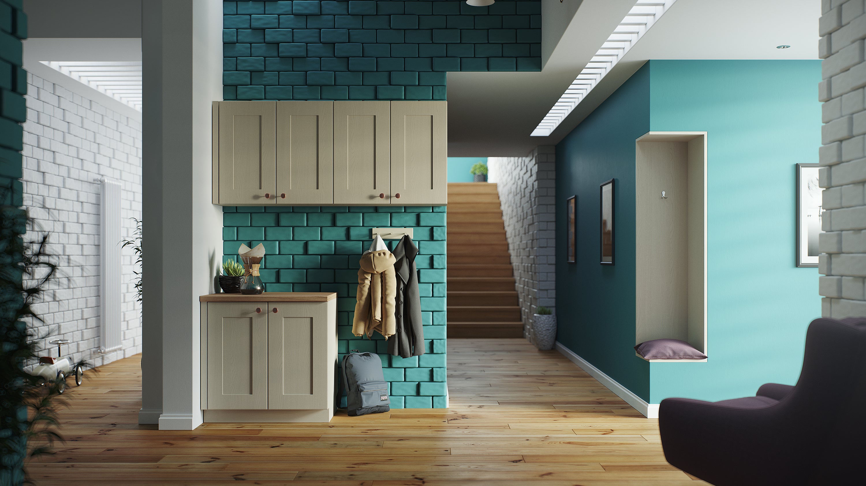 sustainable home space in blue and nude