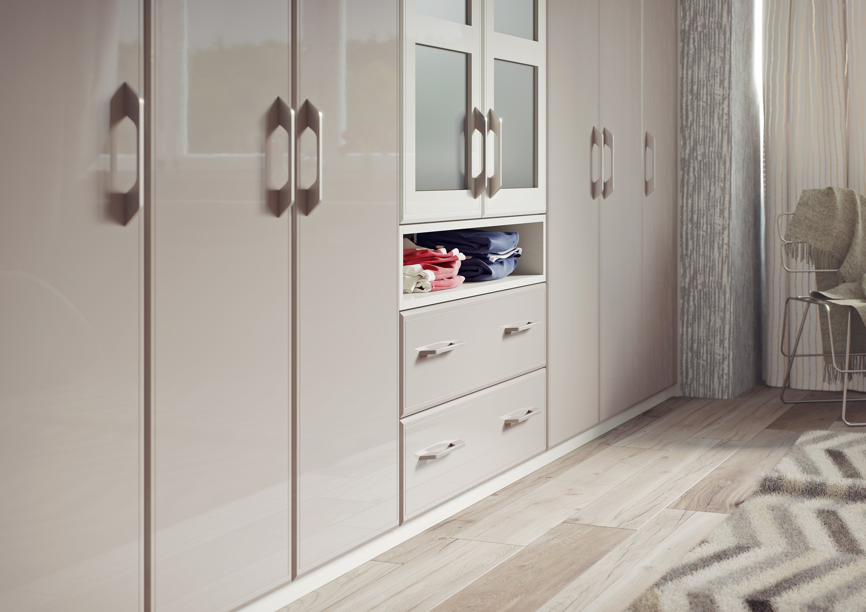 High gloss wardrobe doors in Farrow & Ball