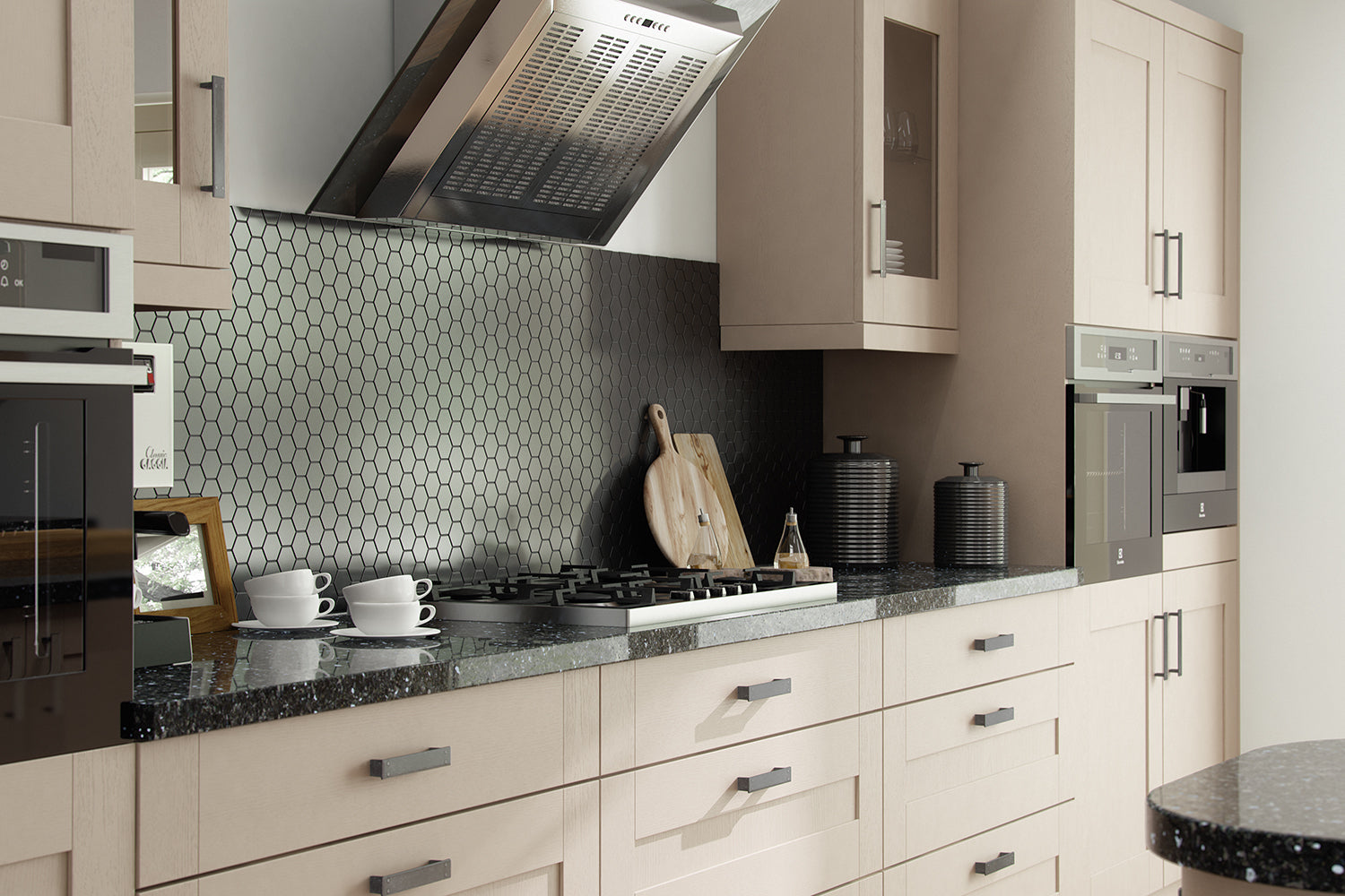 Shaker style doors and drawers in grey grained effect