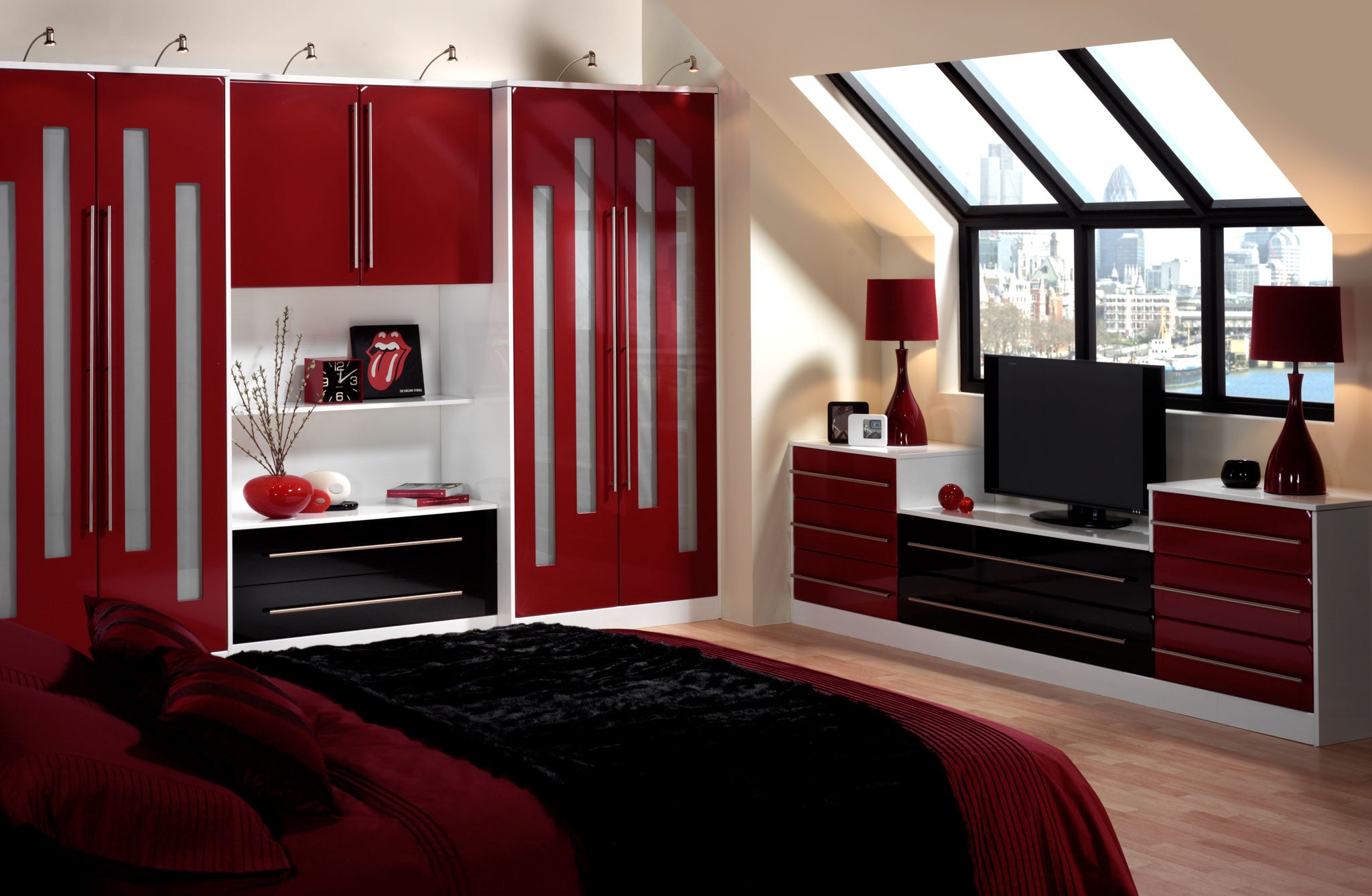 Modern, red made to measure wardrobe
