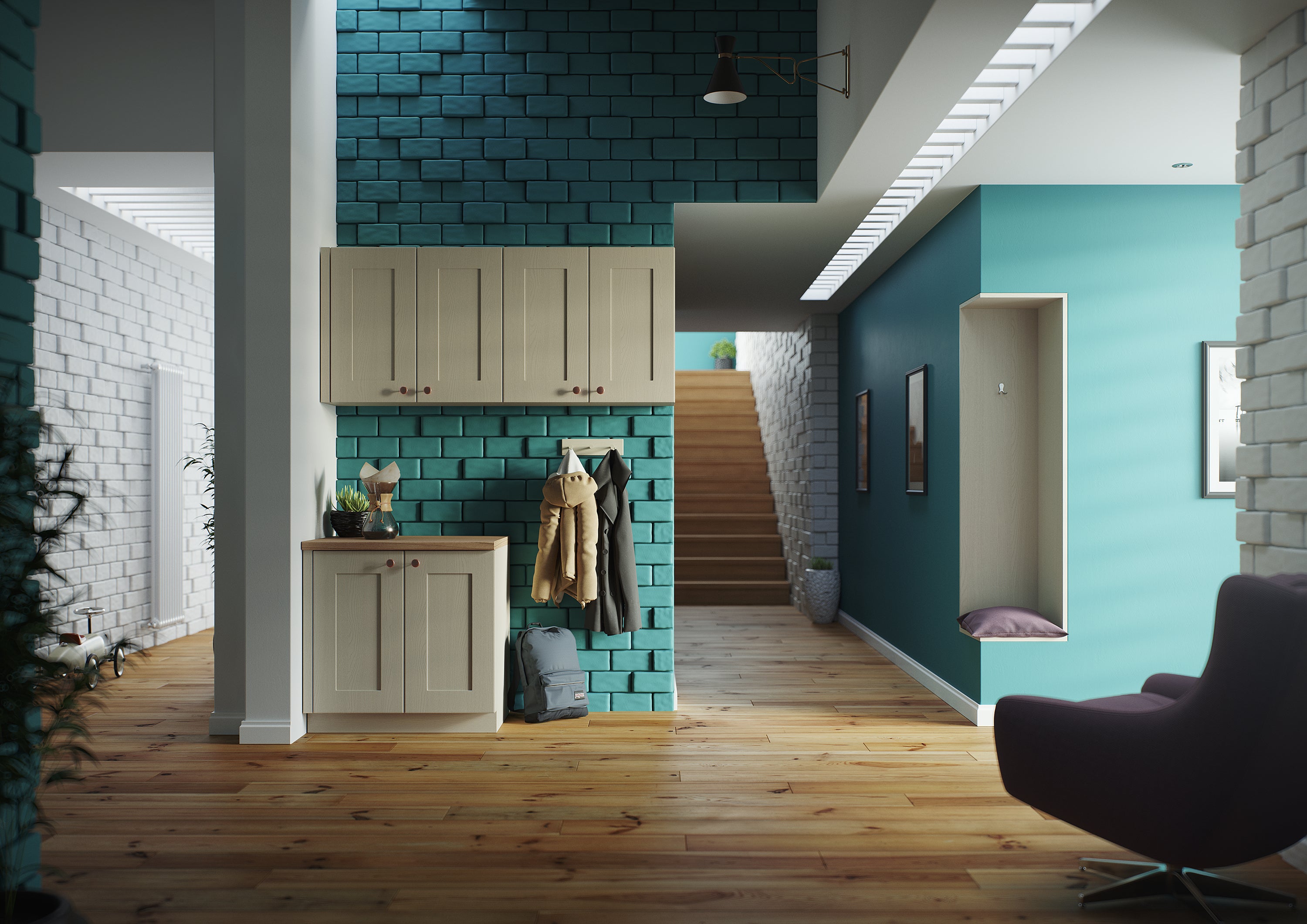 sustainable home space in blue and nude