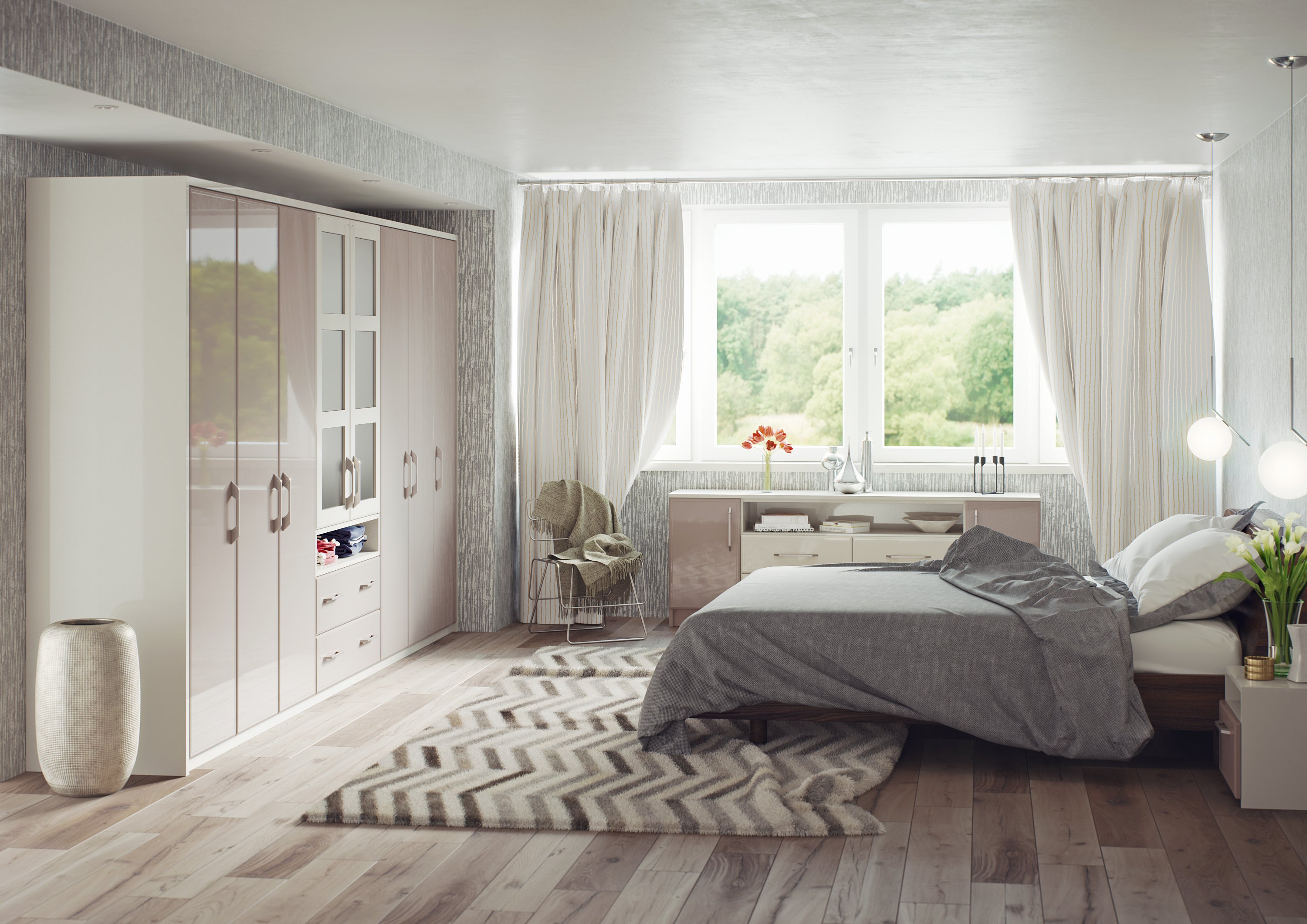 Contemporary bedroom with Turin style cupboard doors