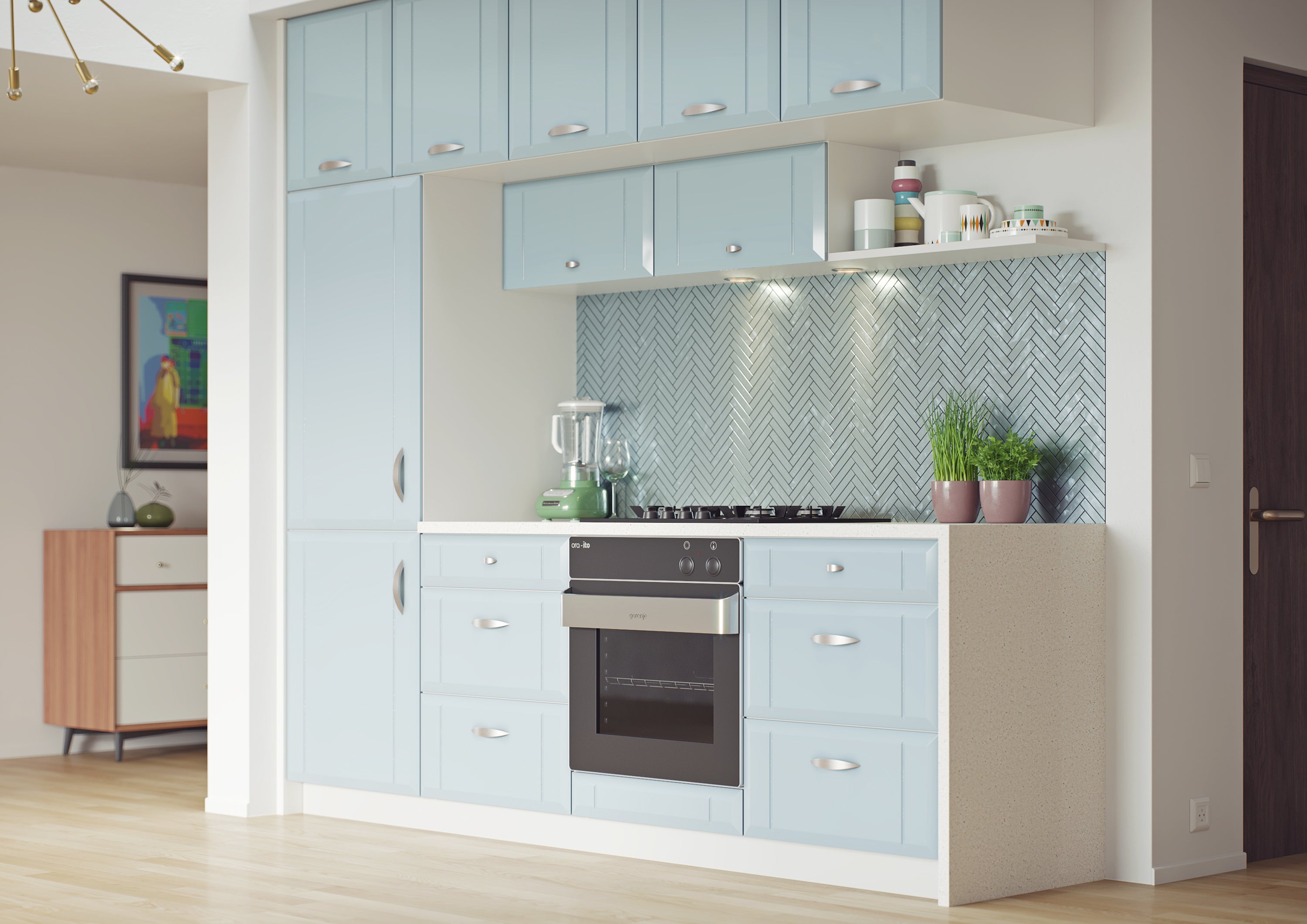 High Gloss modern kitchen with Dulux coloured doors