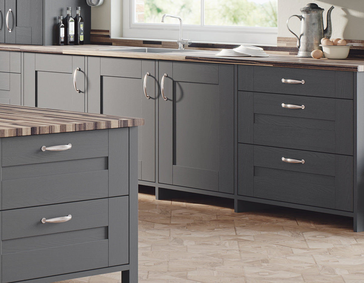 Shaker style doors and draws in graphite grained paint effect