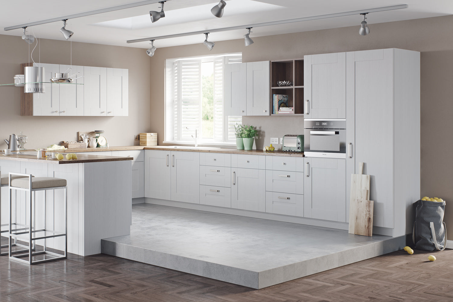 Modern kitchen with classic shaker style doors and drawers